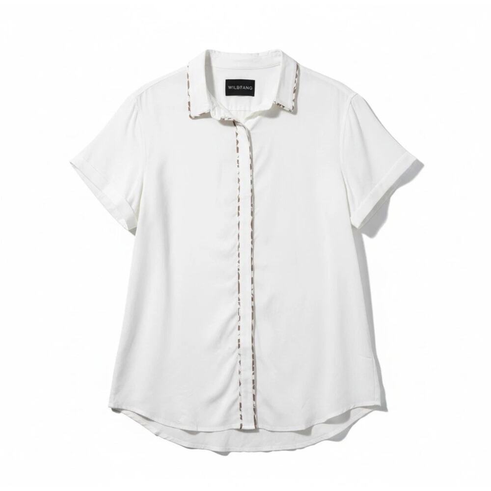 NEW Wildfang The Empower Button Up Shirt White/Rose Brown Rayon Size XL NWT